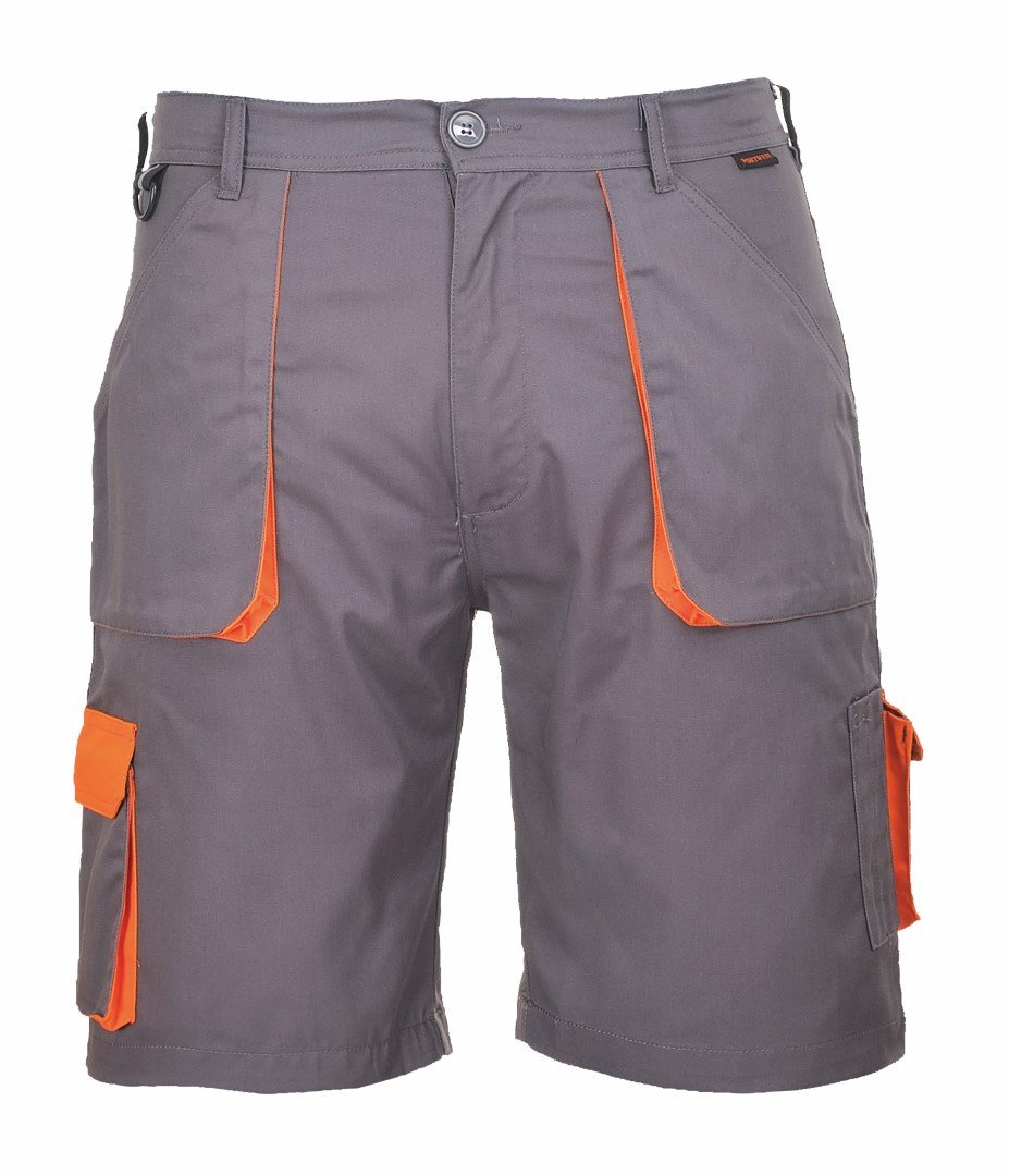 Portwest TX14 Texo Contrast Work Shorts 7 Pocket Multi Function Utility Breathable Summer Workwear Durable Safety Sitewear with Elastic Waist, Grey, XX-Large