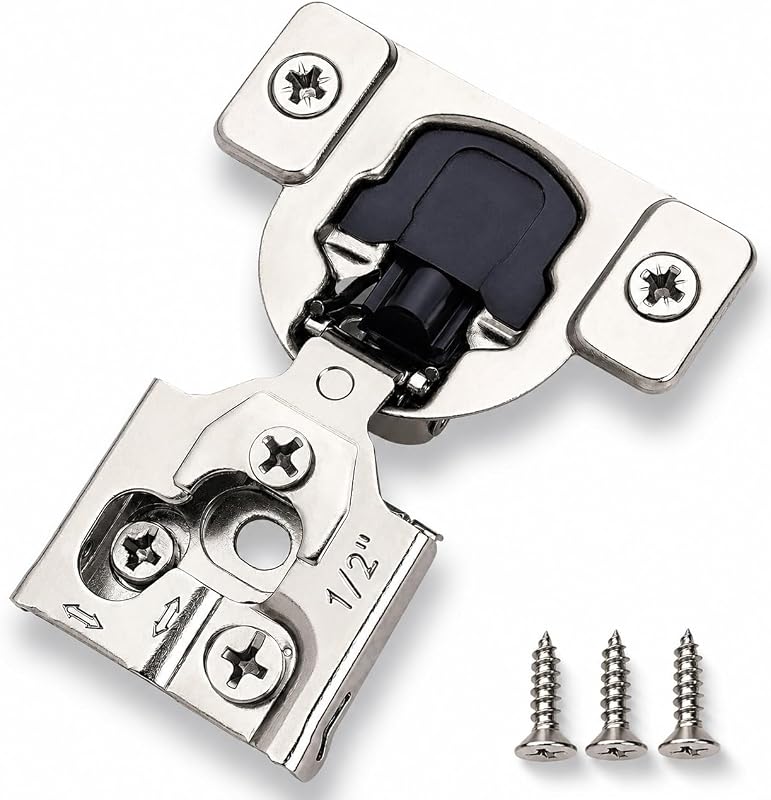 Paquete de 50 bisagras de gabinete de cierre suave – Superposición de 1/2" para puertas de gabinete de cocina, bisagras ocultas ocultas de cierre automático lento para marco frontal – Acero inoxidable, amortiguador de cierre silencioso y ajustable de 3 vías