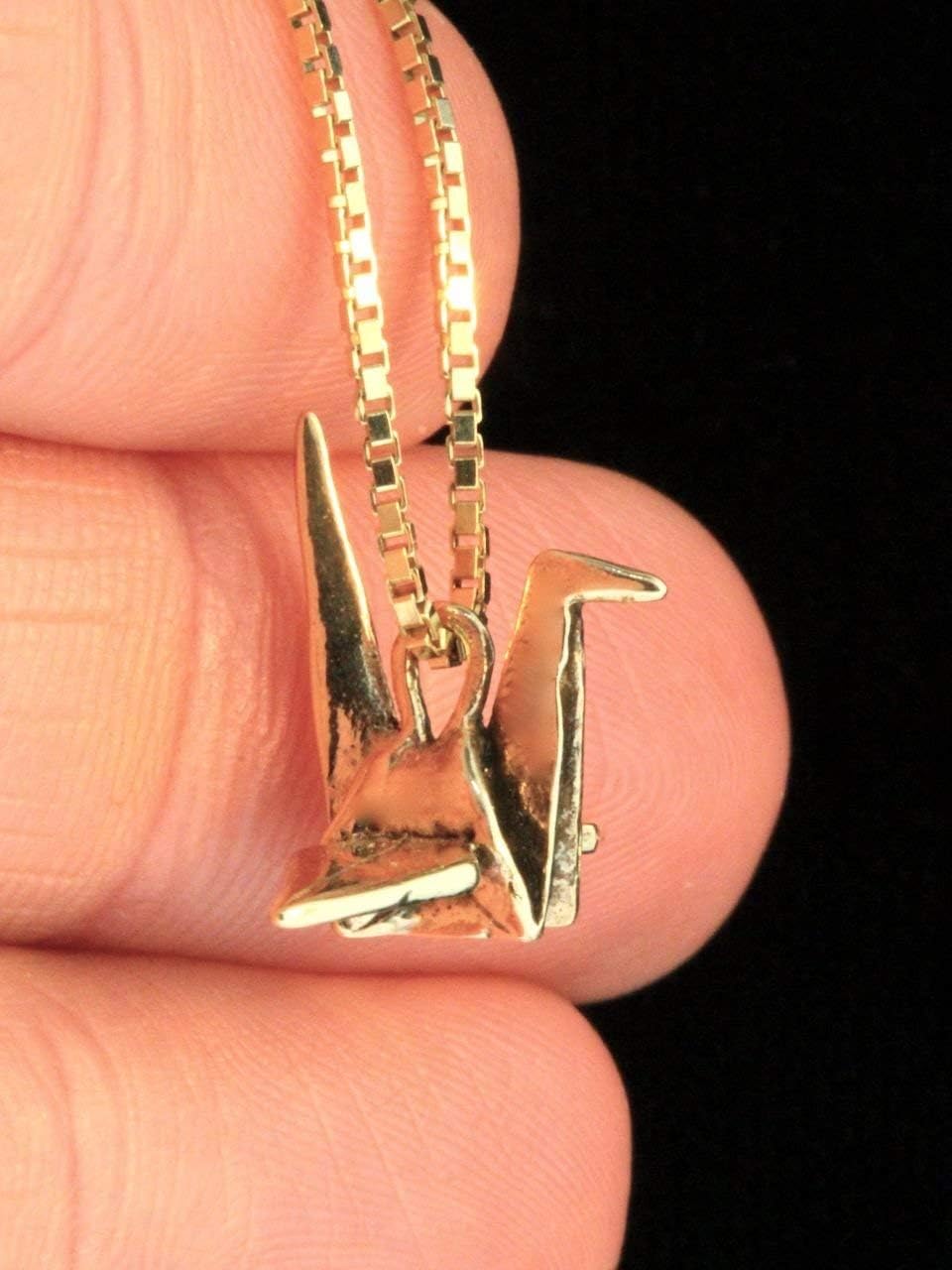 Origami Crane Necklace 14k Gold Peace Paper Crane Charm