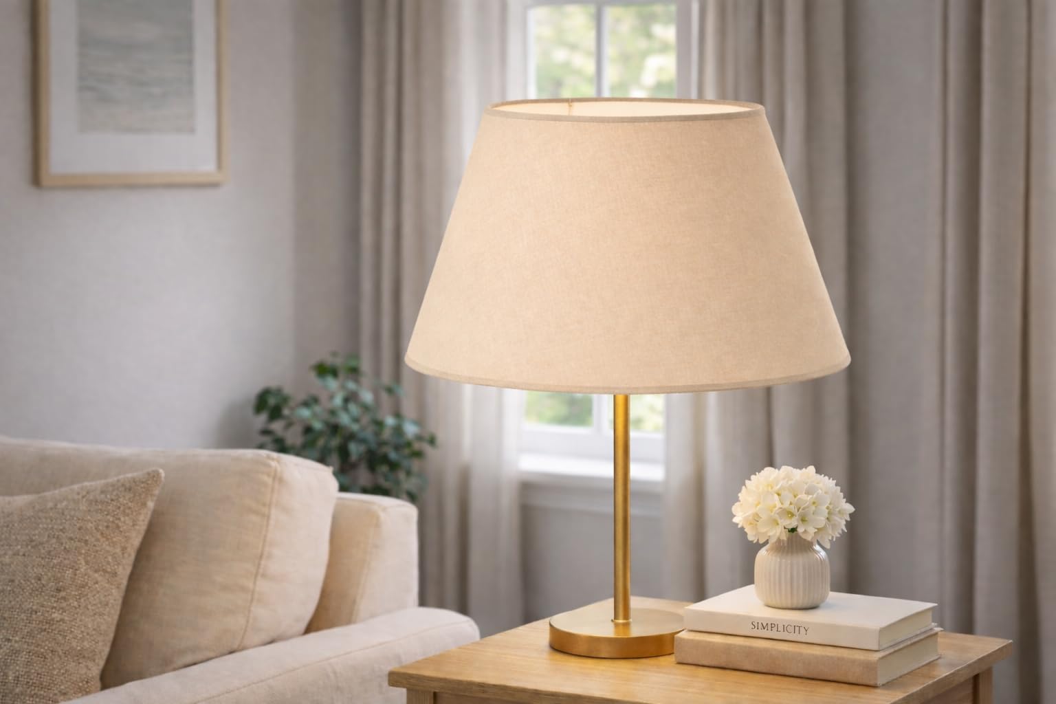 50 cm Pantalla Cono, Tela de Algodón, respaldo de PVC Blanco, Producto Hecho a Mano, para Lámpara de Mesa, Lámpara de Pie (Crema)