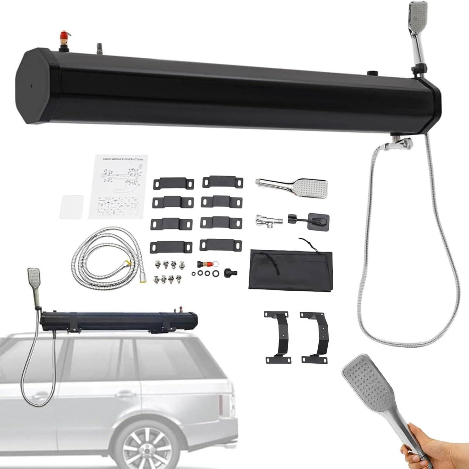 Serbatoio pressurizzato for riscaldamento solare, doccia strada | Stoccaggio for doccia campeggio tubo 1,5 m e soffione doccia, for campeggio, escursionismo, camper all'aperto(18L)