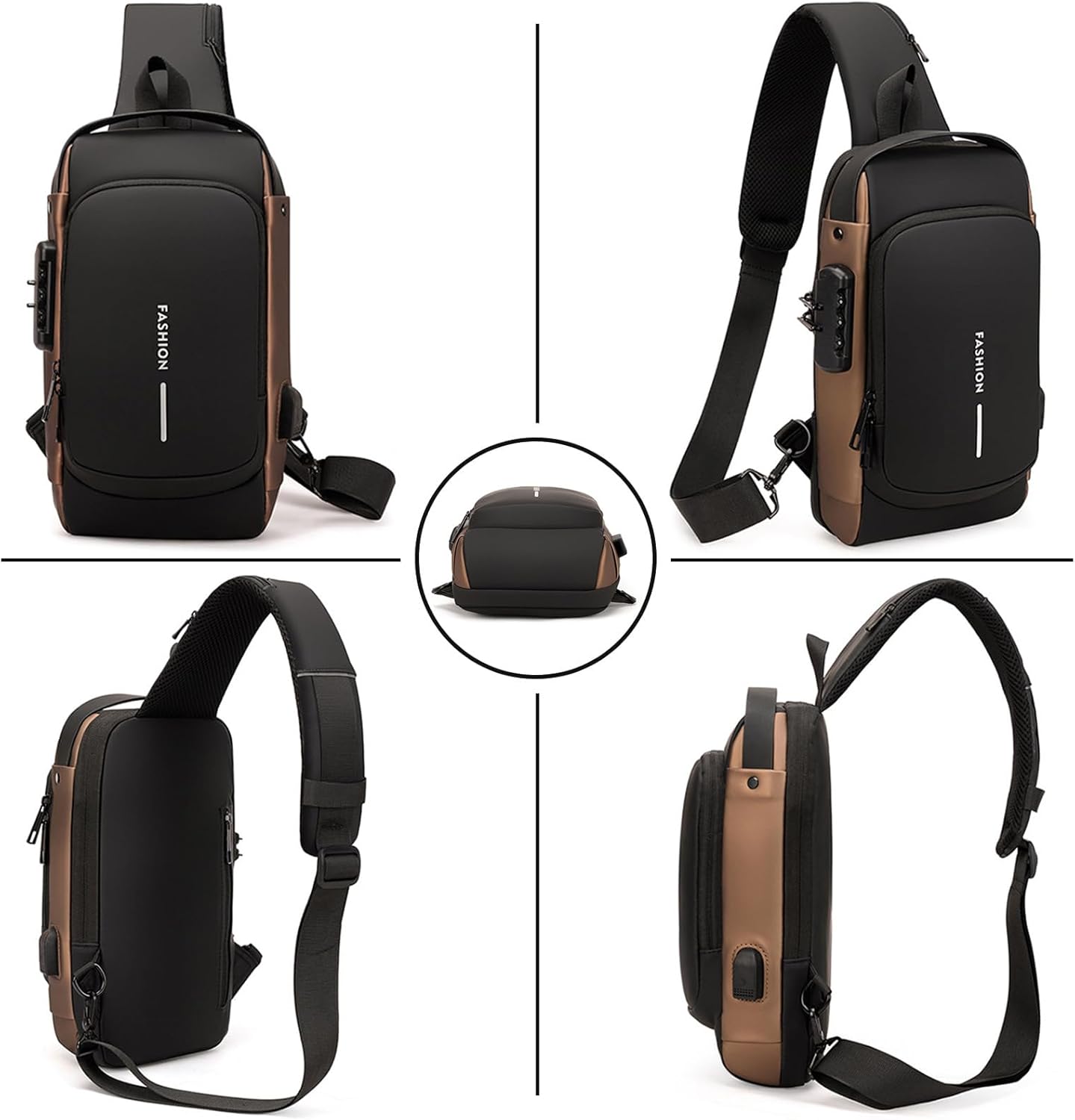 Sling Bag for Men Anti-theft USB Crossbody Shoulder Backpack Purse Waterproof PU Leather Chest Bag Travel Daily Use - Image 3