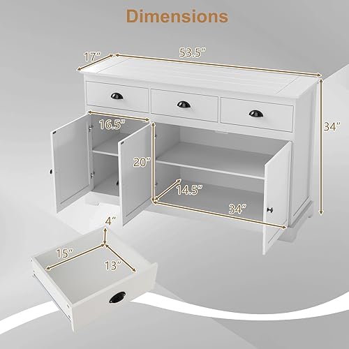 Miniatura 3 de Giantex Armario buffet con almacenamiento, armario aparador de 31.5 pulgadas con 2 cajones y 2 puertas, gabinete de consola de madera, mesa de