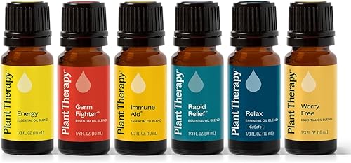 Plant Therapy Juego sinergias de 6 mejores aceites esenciales. Incluye: desestresante, energía, contra los gérmenes, relajación, ayuda inmunológica