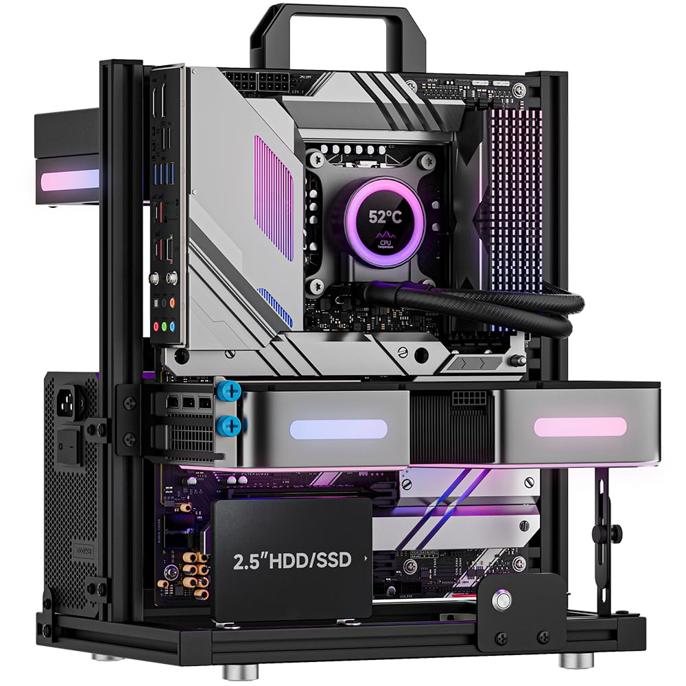 Banco de pruebas de aluminio para PC, carcasa de PC al aire libre, chasis de computadora de marco abierto, montaje en rack de servidor Techbench horizontalmente 240 líquidos, carcasa de PC para placa