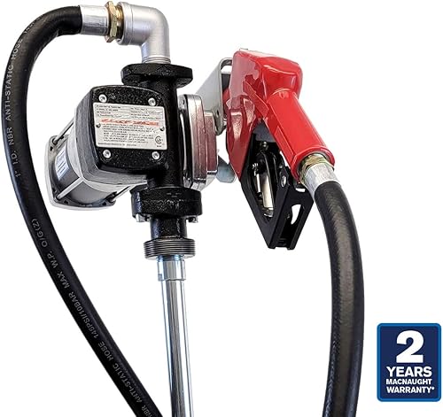 Miniatura 2 de Macnaught Bomba de transferencia de combustible M3 12V 20GPM de 1 pulgada de alto caudal. Boquilla, manguera de descarga, expandible a 36" de