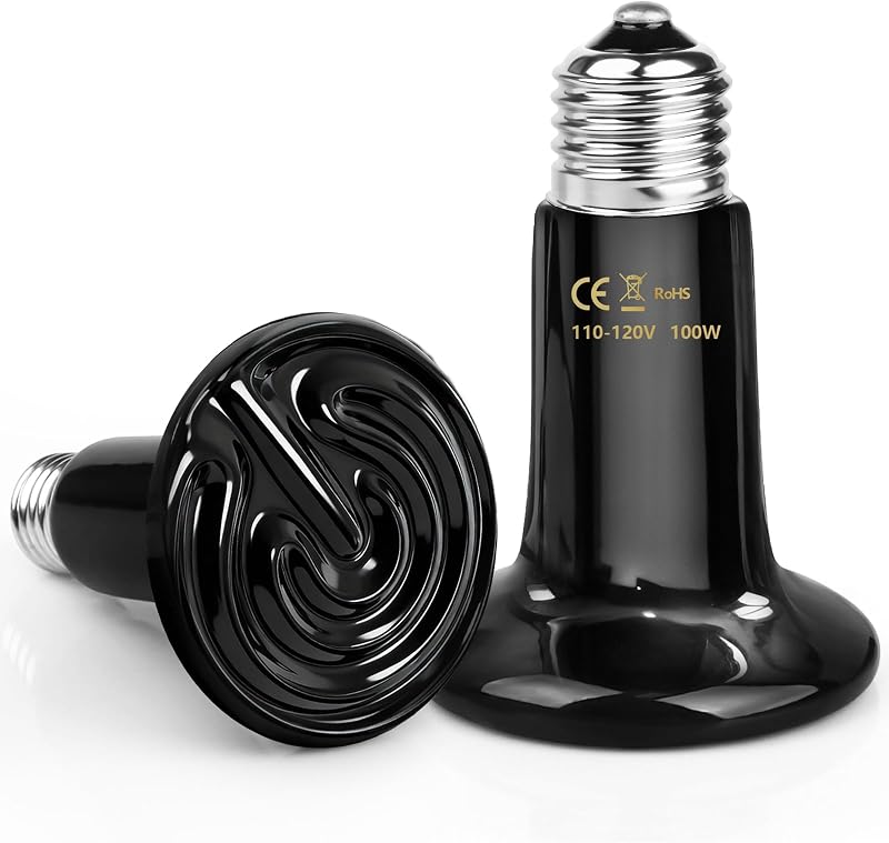 Lâmpada de Aquecimento Cerâmica para Terrário Blakapoo 100W E26, Pacote com 2
