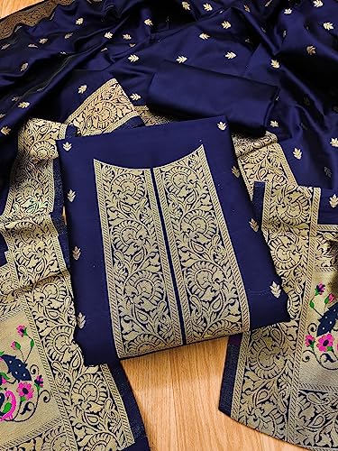 Image of Pandadi Women's Banarasi Paithani Woven Design Dress Material