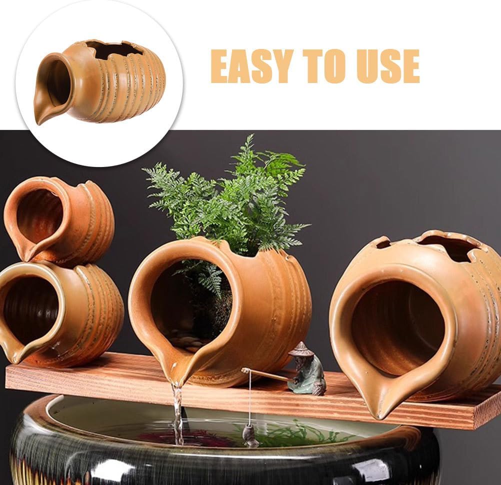PRETYZOOM Ceramic Water Fountain Tabletop Garden Jar Flowing Water Decor for Indoor Outdoor Patio Yard Landscape