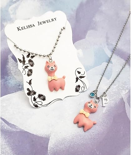 Vista 2 de Llama Necklace, Alpaca Necklace, Kawaii, Pink Llama, Kitsch, Pink Resin Alpaca Necklace, Optional Personalization