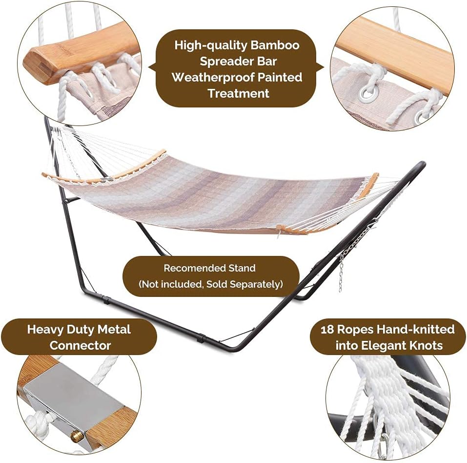 Zupapa Quilted Double Hammock, Detechable Curved Spread Bar Hammock Upgraded for Backyard Patio Use, 2 Person Hammock Portable Carry Bag Included