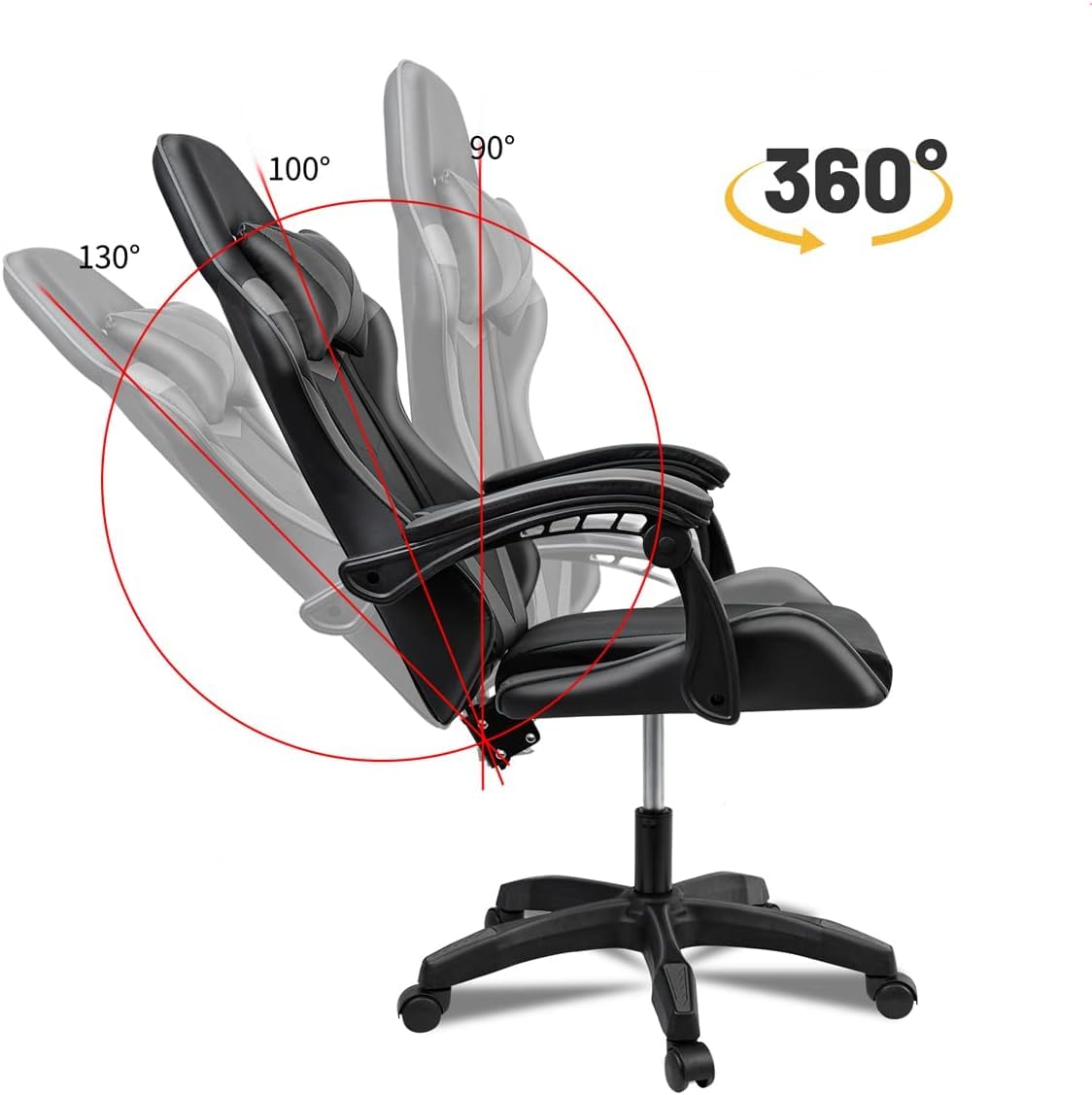 Silla Gaming Ergonómica Reclinable con Cojín Lumbar y Cervical | Altura Ajustable, Reposabrazos Acolchados, Ruedas 360° | Ideal para Oficina, Escritorio, Teletrabajo, Estudio, Juego, Ordenador — view 7