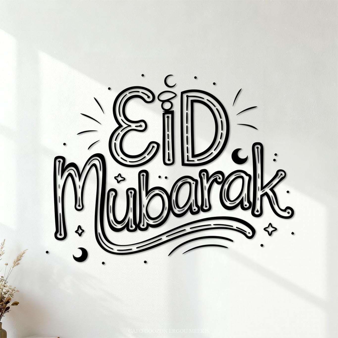 eid Mubarak Greeting Lettering Calligraphy Wall Stickers Paster Paper Wall beautification 54.6x71.2cm Black