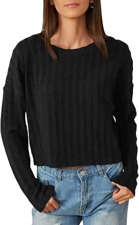 Women's Long Sleeve Crop Sweatshirt – Casual Fall Tops With Drop Shoulder For Lounge & Streetwear - View #3