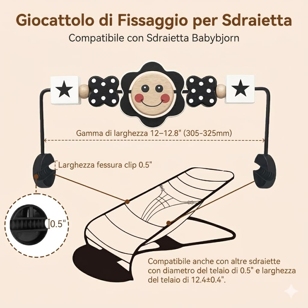Baby Bouncer Toy Bar, Bouncer Toy Bar, facile da fissare e rimuovere, materiali adatti ai bambini, ideale per bambini, in bianco e nero (sorriso)