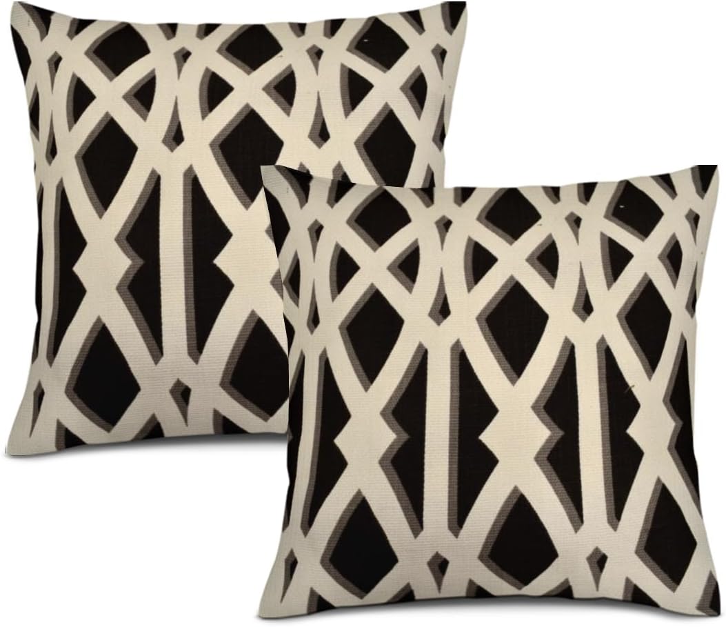 TexsourceBoho Pillow Covers 20 x 20 Set of 2, Black P Kaufmann Fabric Throw Pillow Covers Outdoor Decorative Linen Pillow Covers for Couch Bed Sofa Cushion Boho Pillowcases