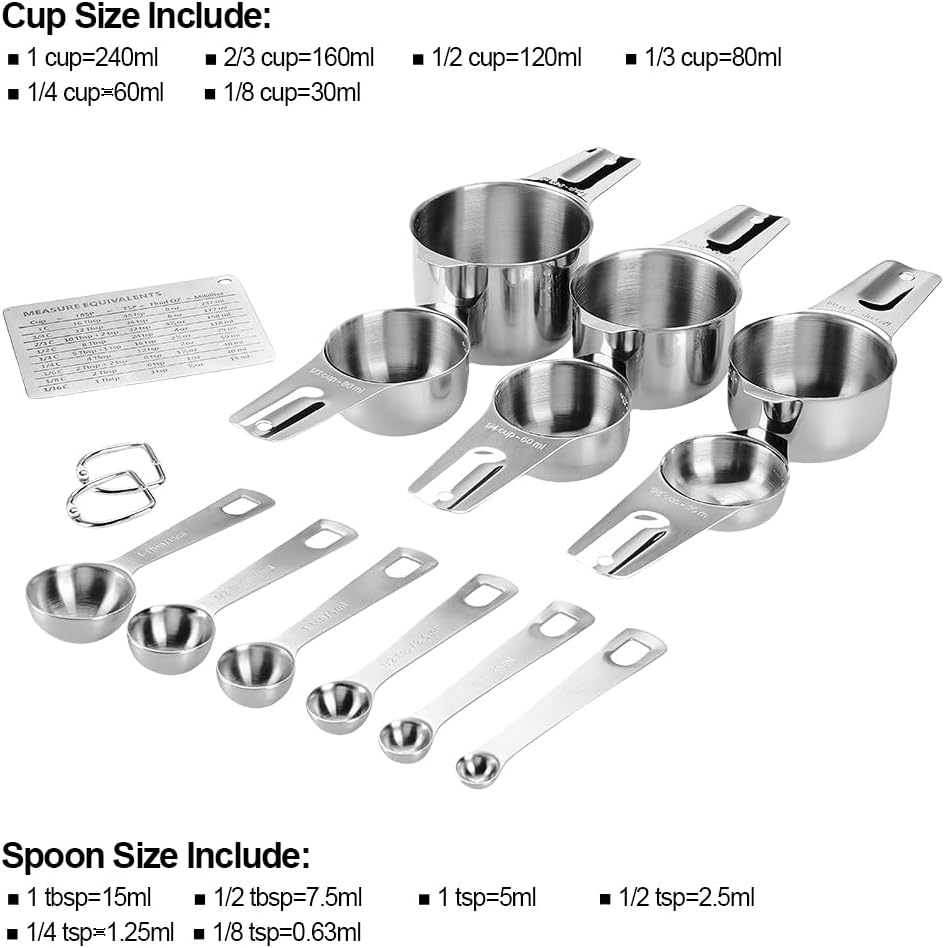 Measuring Cups and Spoons Set Heavy Duty 304 Metal Stainless Steel Measuring Cup Spoon Kitchen Gadgets for Cooking Baking (Set of 15) image 2