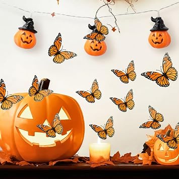Monarch Butterfly Decorations 12 Pcs Butterfly Wall Decor 3D Orange Fake Butterflies Realistic Butterflies for Crafts Day of The Dead Halloween Party Supplies Wall Table Bedroom Decorations