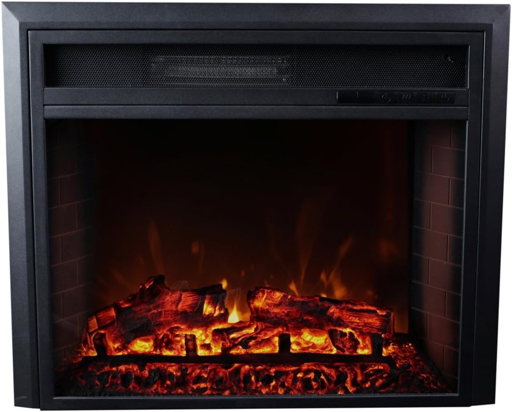 3G Plus 26" Electric Fireplace Insert Heater Resign Log Fuel Effect Adjustable Flame Brightness w/Remote-Black