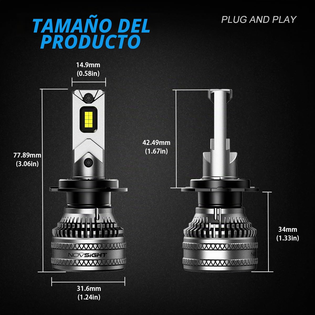 NOVSIGHT Bombilla H7 LED 45000LM - 200W Bombilla súper brillante para faros H7, Luz Blanca Fría de 6500K, Equipado con un Ventilador de 25000RPM, Plug and Play, Impermeable IP68, Paquete de 2 | 200 W, 6500 K, luz blanca fuerte, haz preciso, turboventilado