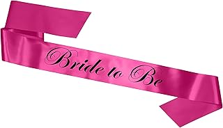 وشاح زفاف مطبوع عليه عبارة «Bride to Be Hen» من ام بي ال جي، مصنوع من قماش ساتان، لون وردي فاقع، بطول 1.6 متر