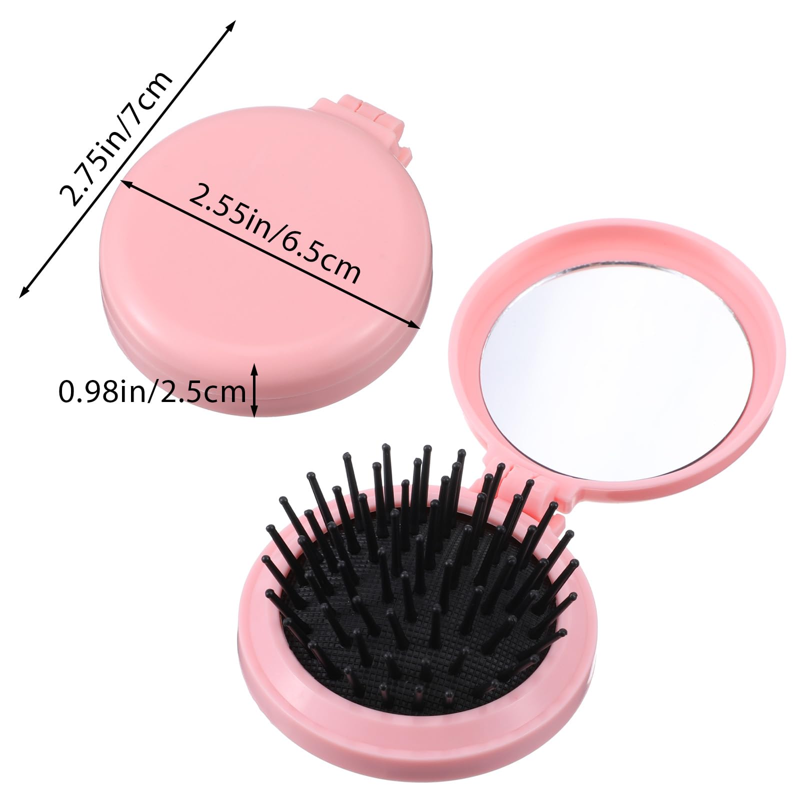 Wanmu 4 Pcs Folding Travel Mirror Hair Brushes, Portable Round Pop up Pocket Brush - Image 2