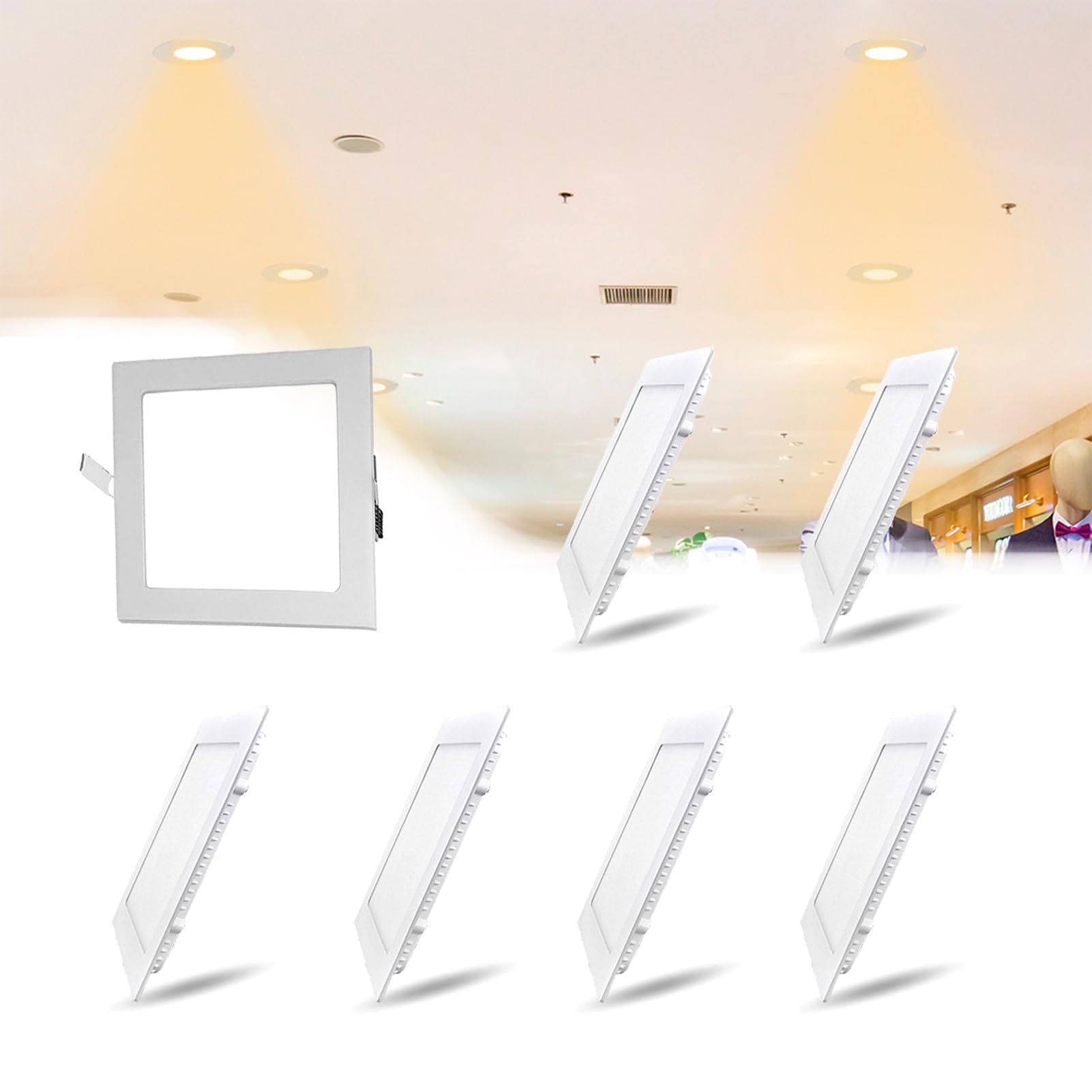 10-Pack/6W Canless Downlight Led Luces empotradas techo caja conexiones seleccionable 3000K/4000K/6000K Sommoth Trim Soft Anti-reflejo 4.7inch/214LM (Color : 3000k, Size : Square6pack)