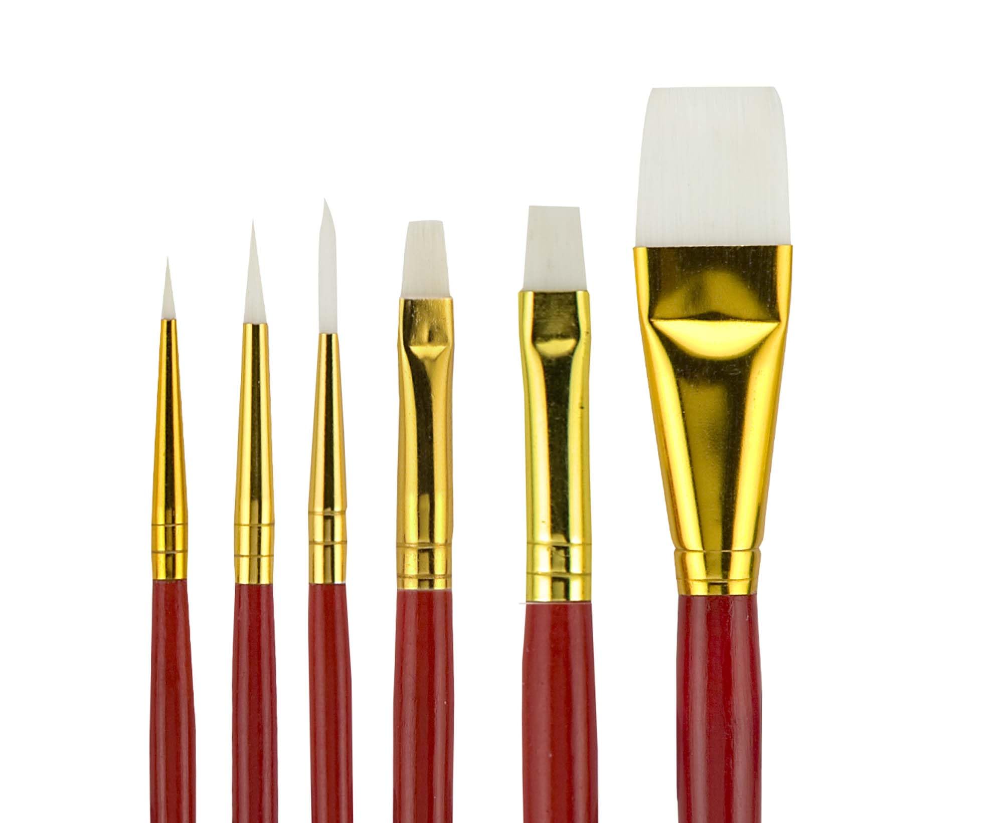 Fundamentals Short Handled Brush Set - Economical Paint Brush Set No. 14 for Beginning Artists - Classic White Watercolor Brushes in Round, Liner, Shader and Wash - Set of 6 Paint Brushes Set - Image 5