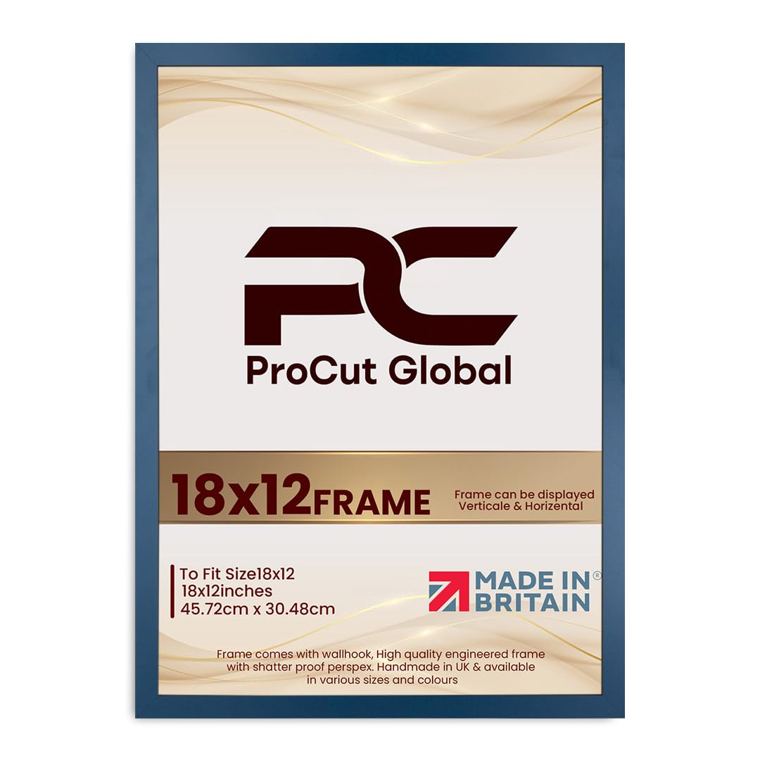 Procut Global 18X12 Navy Blue Picture Frames - Modern Wooden Photo Frame with Shatterproof Perspex for Wall or Tabletop - Perfect for Posters, Certificates, Prints - Sizes & Colors Available — image 1