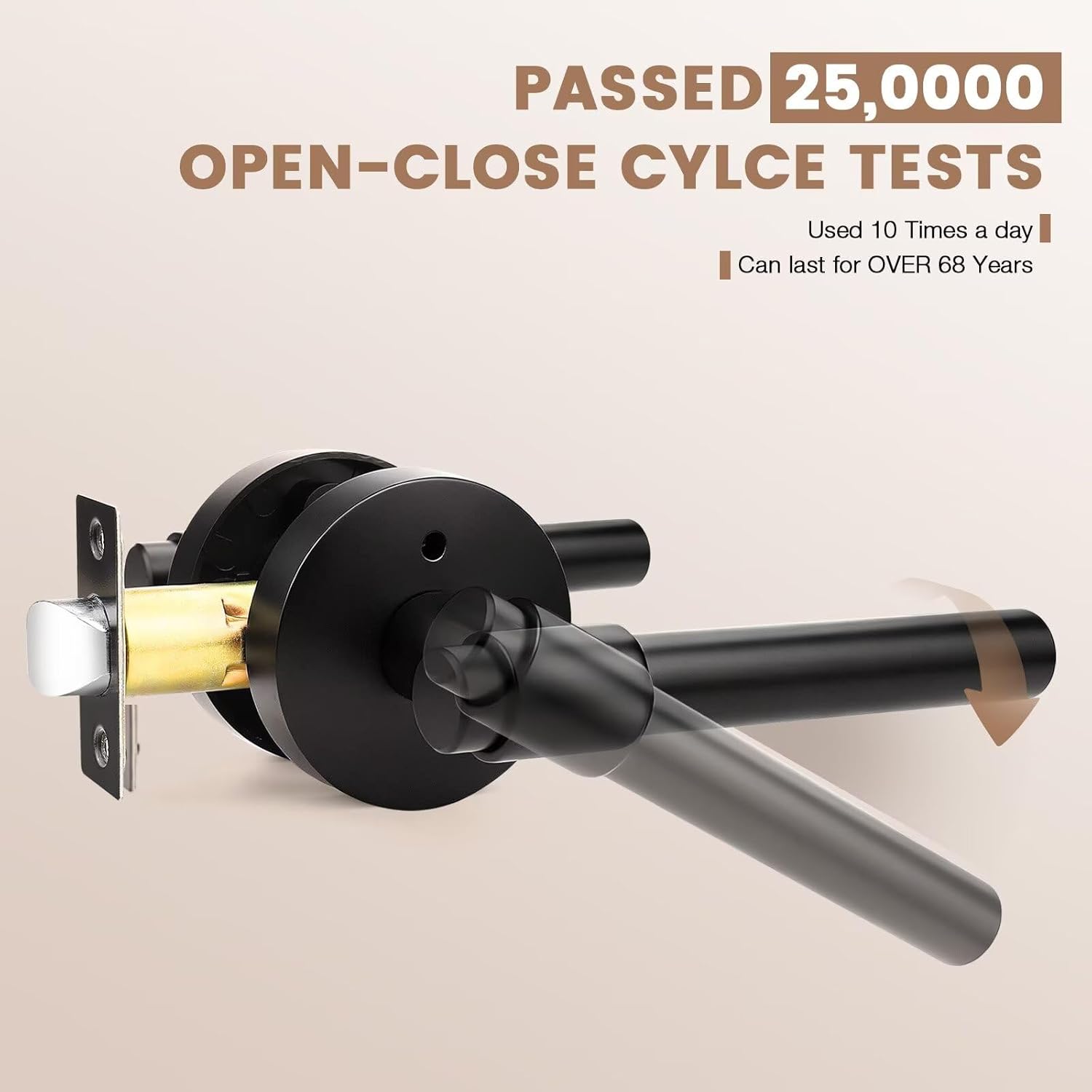 Black Interior Door Handle 6 Pack, Privacy Door Lever with Lock, Keyless Bathroom Door Lockset, Heavy Duty Reversible Round Handle