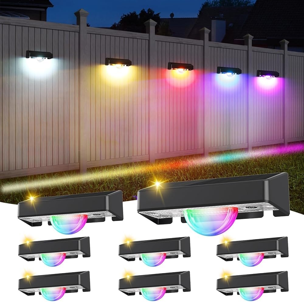 Quntis Aplique Solar Exterior Pared RGB con Efecto Rayos 11 Modos 8 Piezas | Blanco Cálido y Color, Luz Solar Pared Exterior Impermeable IP44, Lámpara Solar para Valla Jardín Pared Terraza Patio
