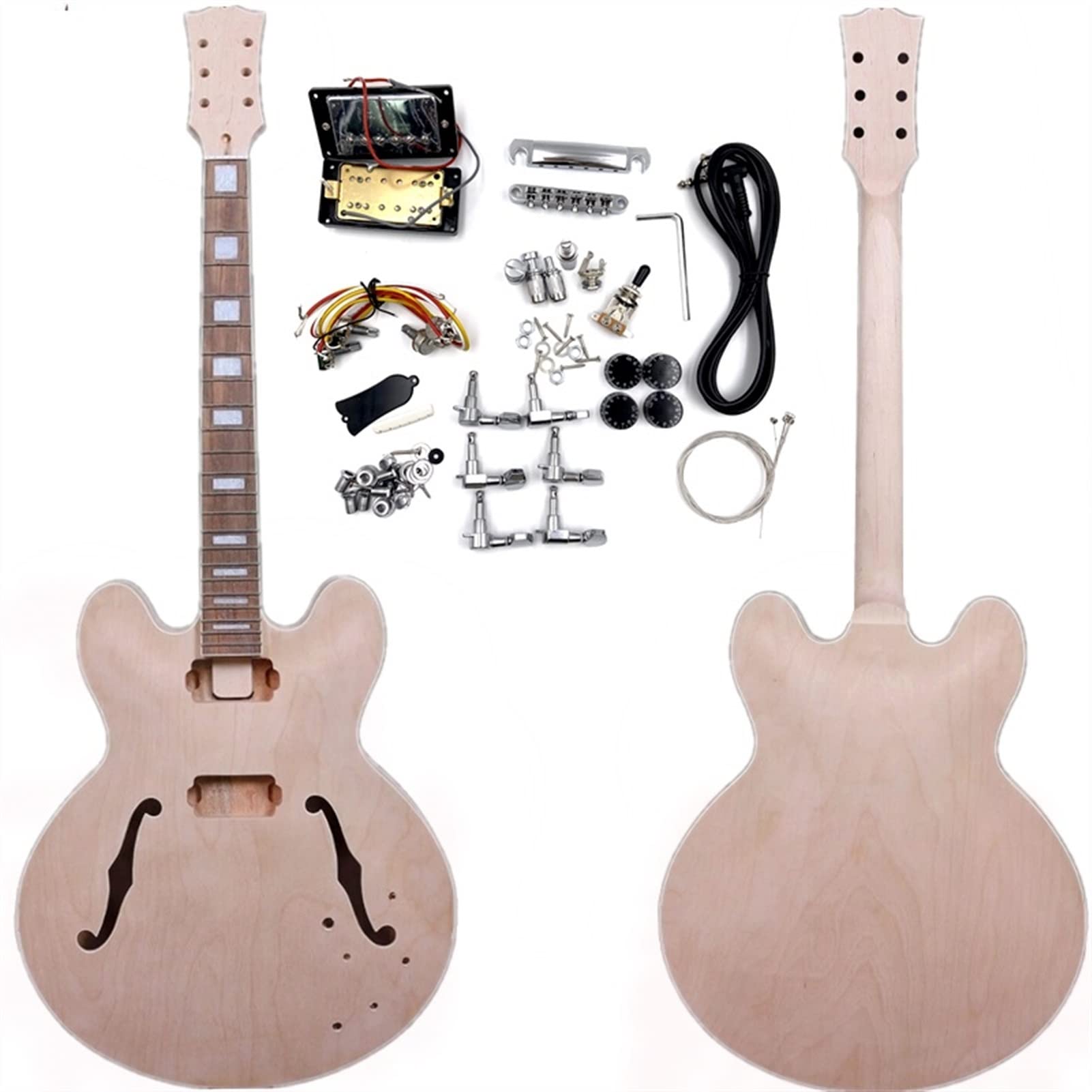 FLFL Niedokończony Zestaw Gitary Elektrycznej Klonowa Szyja Gitara I Ciało Gitarowe Majsterkowanie Hollow Gitara Elektryczna Niedokończony zestaw gitarowy