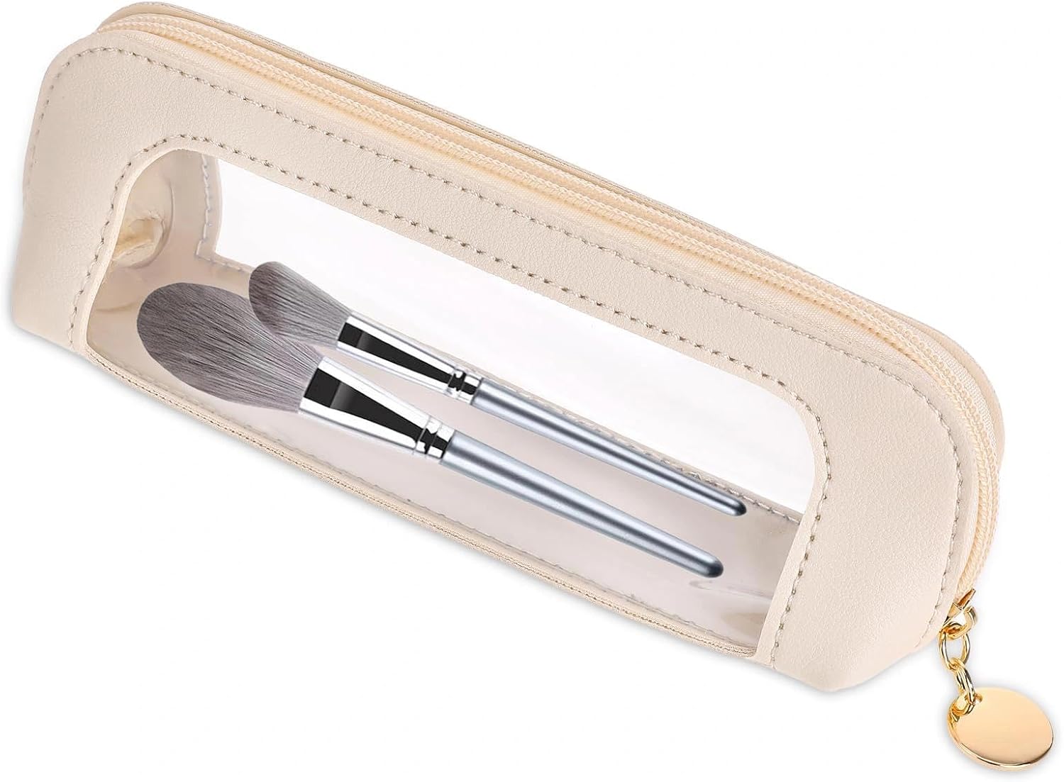 Small Clear Makeup Bag, Portable Transparent Waterproof Cosmetic Organizer Pouch,White PU Leather Travel Makeup Brush Case with Zipper for Women Home Travel Office Cosmetic Storage