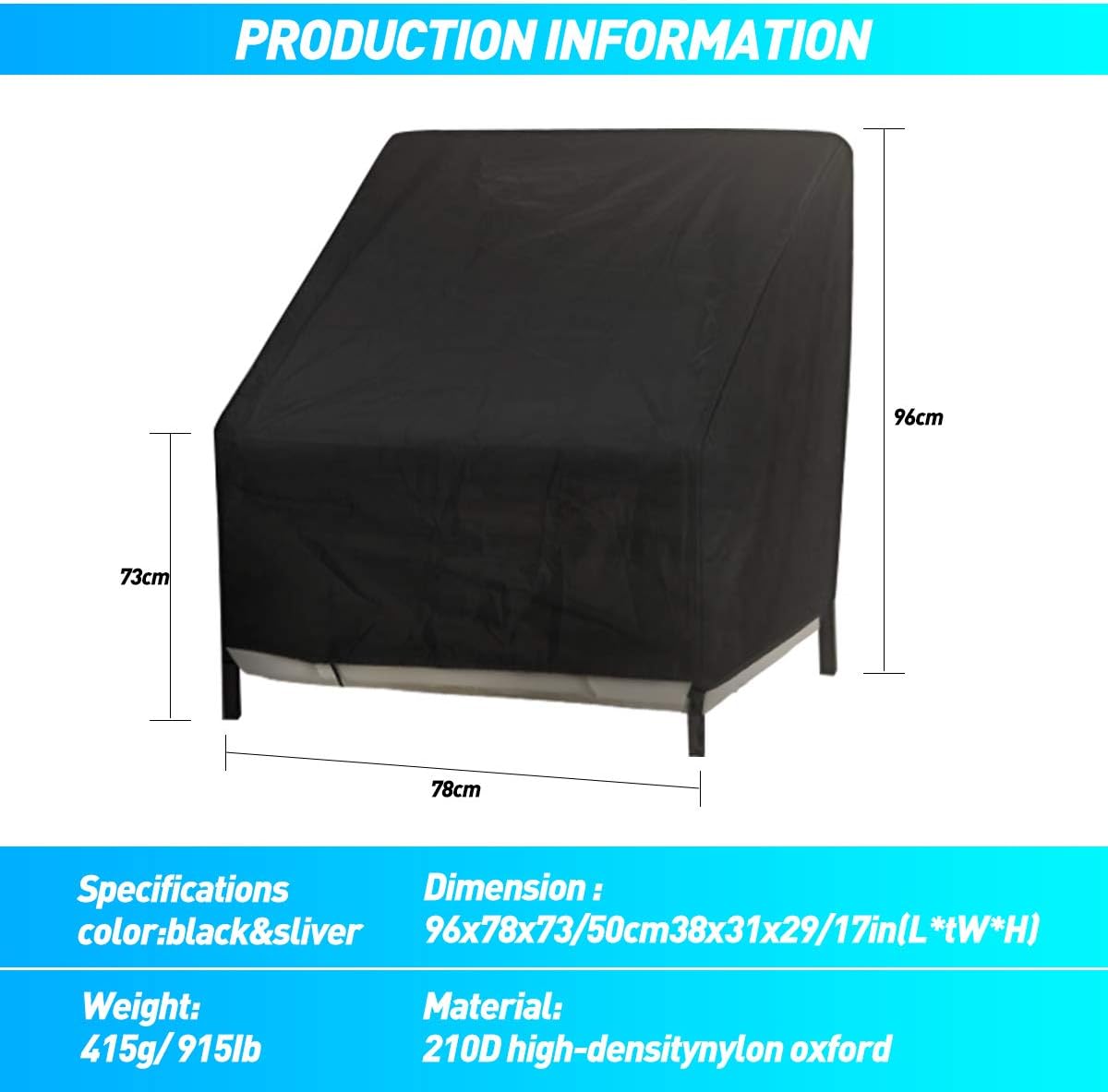 HASBEEN Patio Seat Chair Covers Waterproof, Outdoor Furniture Covers 210D Oxford Cloth Cover UV Resistant 29" H x 38" W x 31" D (Small)