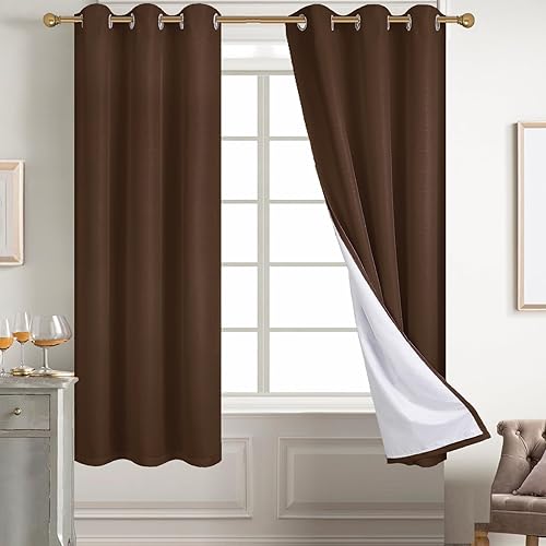 Miniatura 121 de Diraysid Cortinas 100% opacas de lino blanco para dormitorio, con ojales, aislamiento térmico, cortinas de oscurecimiento de habitación (2 paneles,