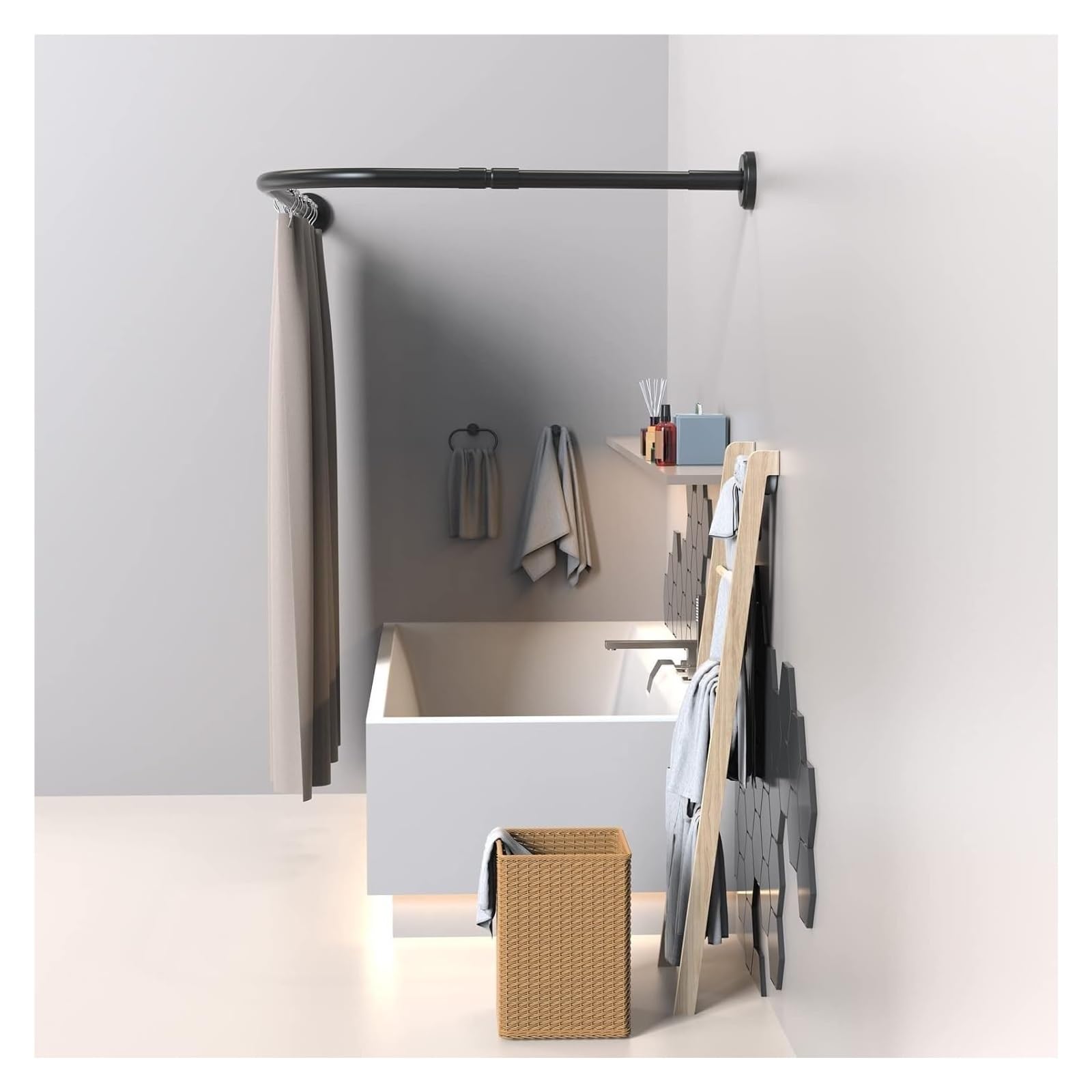 Meiiron Extendable Stainless Steel Curtain Rod Rail, Punch-Free Adjustable L Shaped Bathroom Shower Curtain Rod Curved Rack Shower Poles, Shower Curtain Not Included (Size : 100~160x60~80cm)
