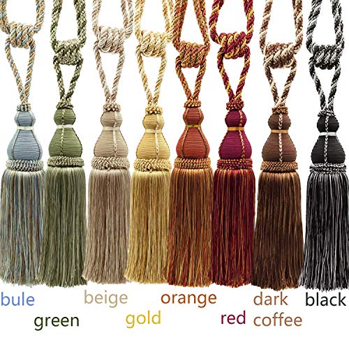 image for BEL AVENIR 2 Pack Tassel Curtain Tiebacks Holdback Large Handmade Drap