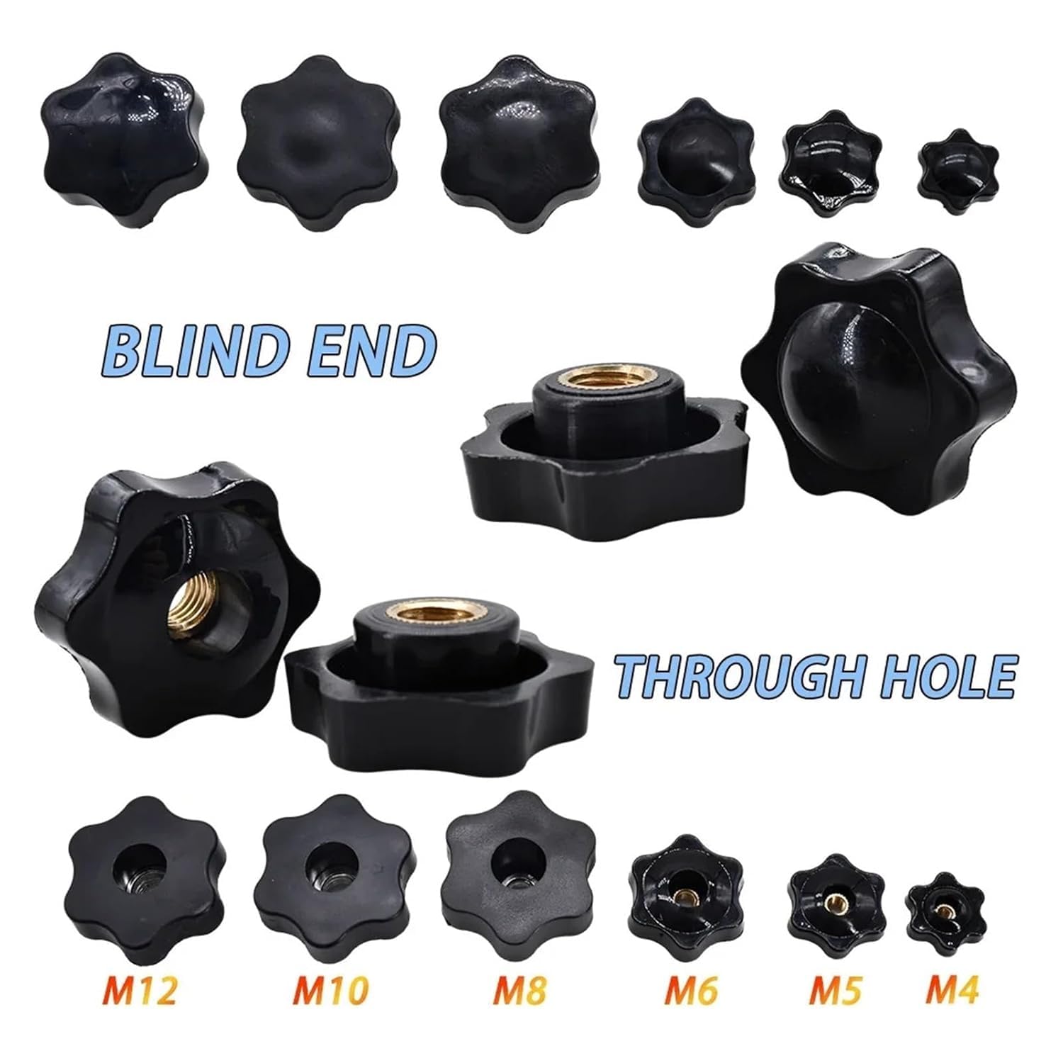 Hand TighteThumb Nut,Knob Thumb Nut Black Plum Hand Tighten Nuts Thumb Clamping Knob Manual Handle Thread Star(Blind End,M8 (Head 38mm) 5pcs)