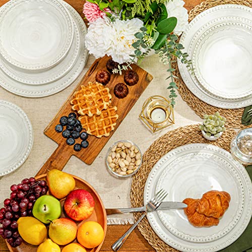 Image of Zak Designs Melamine Dinnerware Set, 12-Piece, Service for 4, French Country House (Oyster White)