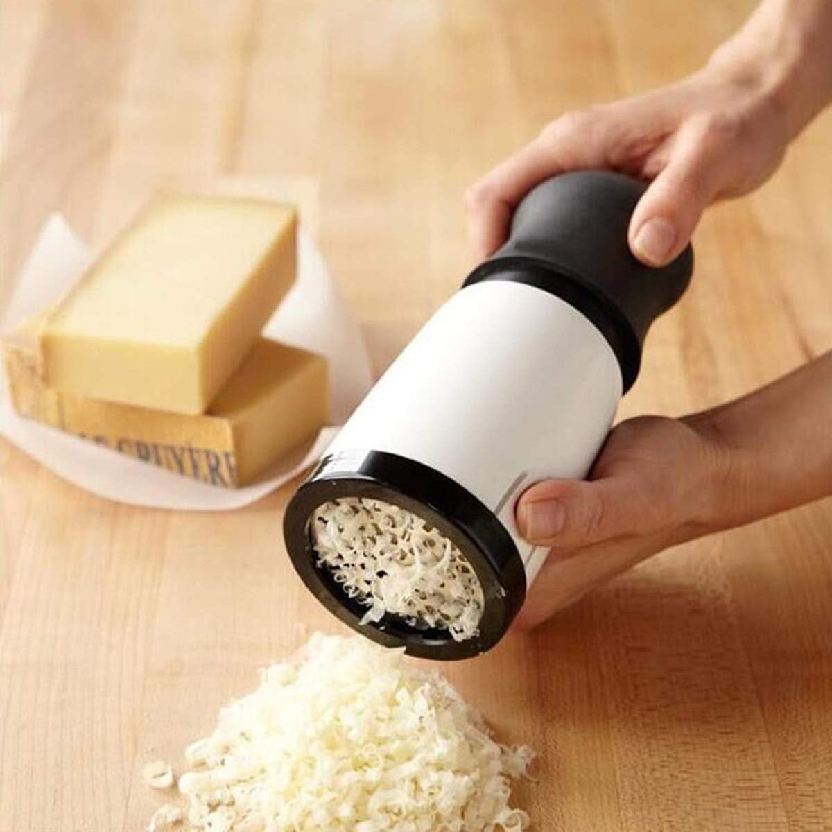 Cheese Grater - Rotary Cheese Grinder Handheld Tools Stainless Steel Blades, White