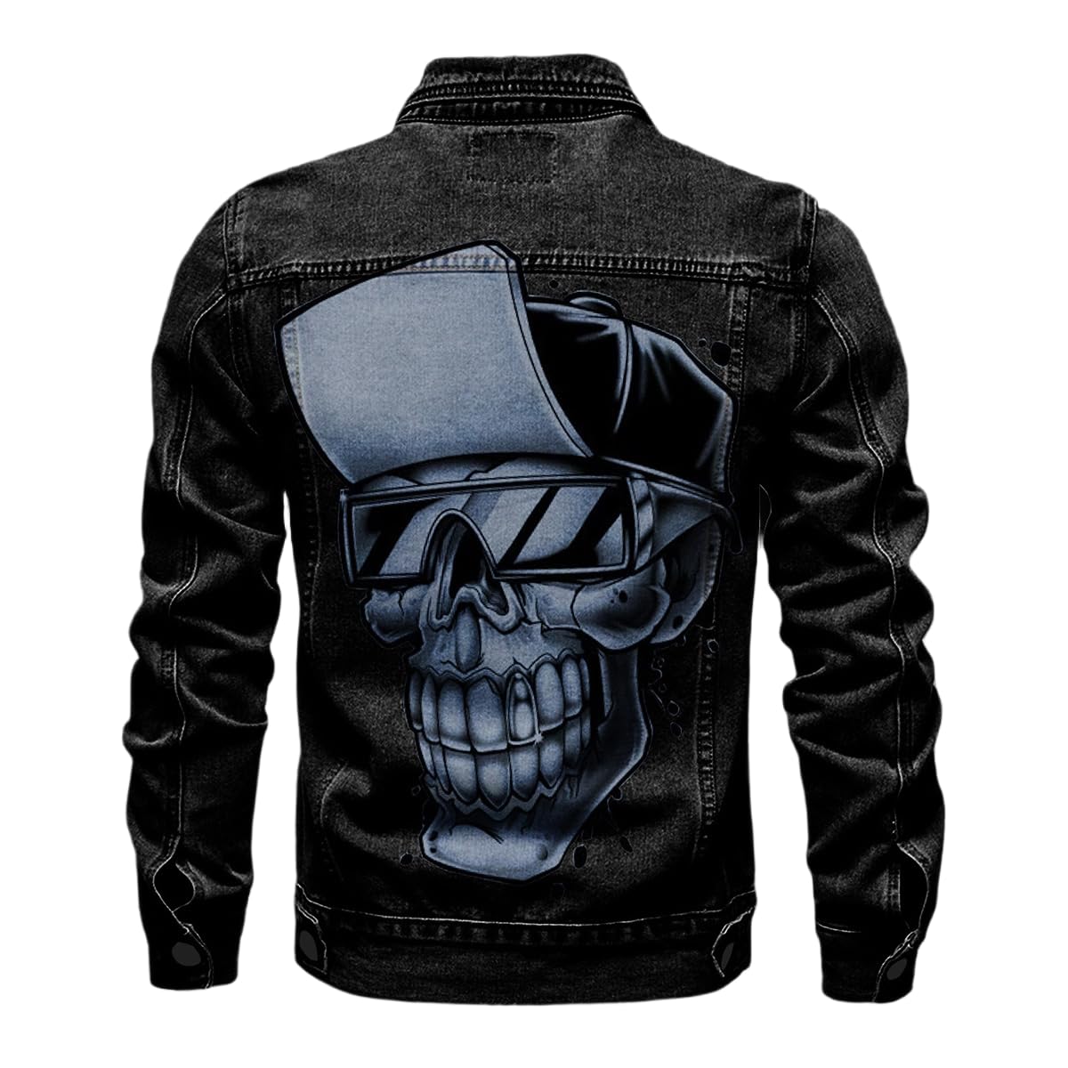 Giacca di Jeans da Uomo Oversize Stile Hip-Hop con Stampa Teschio Moda Primavera Giacca a Maniche Lunghe con Bottoni e Stampa Graffiti in Stile retrò Abbigliamento Workwear