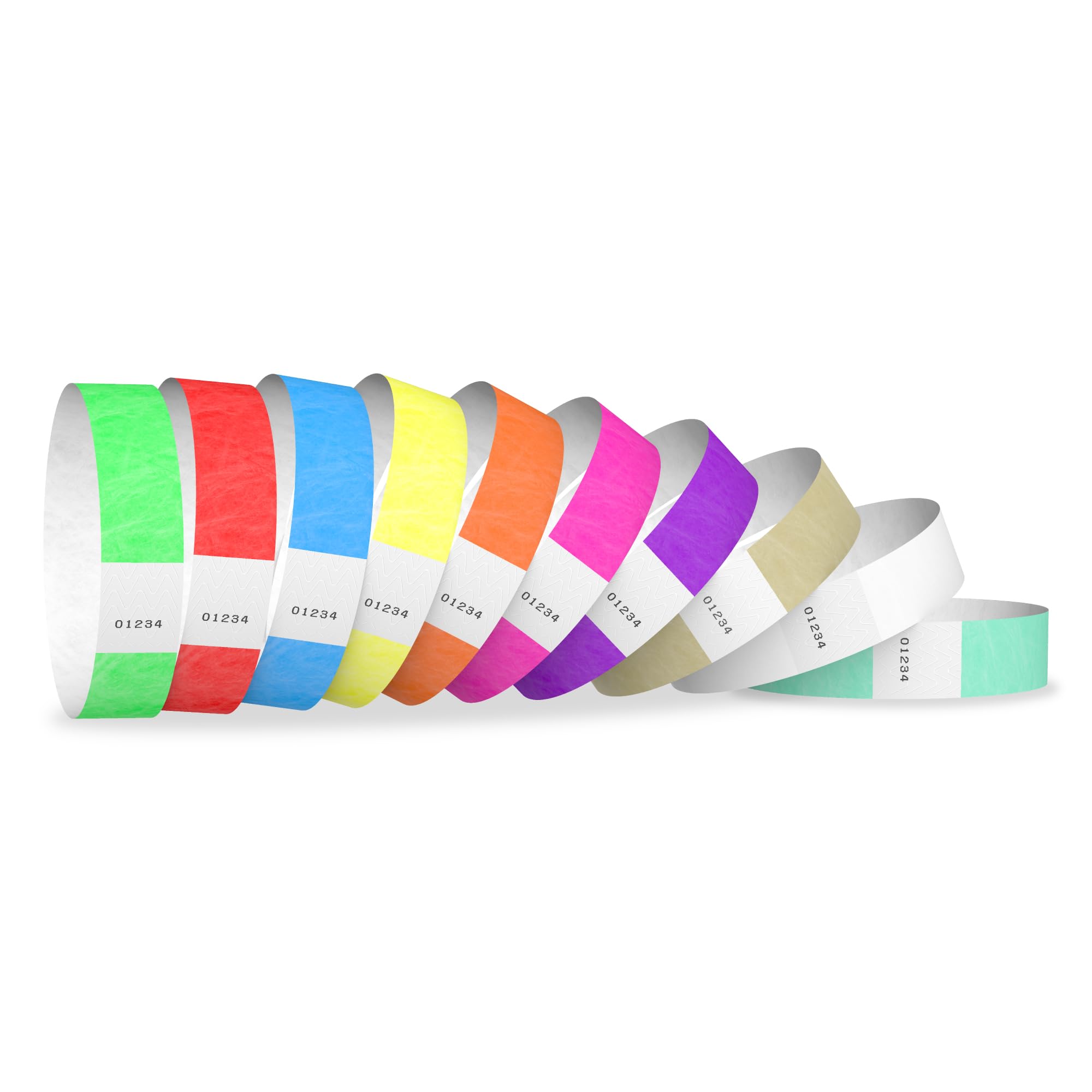 100 WristCo Tyvek Wristbands Color Variety Pack - ¾” x 10”- Waterproof Recyclable Comfortable Tear Resistant Paper Bracelets Wrist Bands for Events Concert Festival Admission Party | 10 Colors