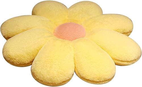 HANDKEI Bonita almohada de felpa con forma de margarita, cojín de suelo de tatami en forma de margarita para sofá de niños, sofá cama, sala de estar