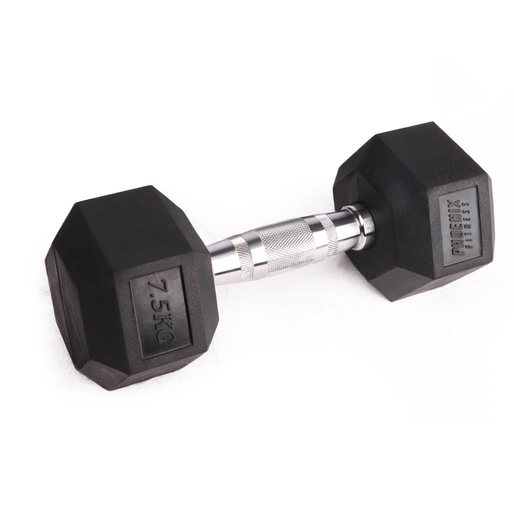 Phoenix Fitness Hex Dumbbell - Single Rubber & Cast Iron Hexagonal Dumbell Hand Weights for Men and Women at Home & Gym - Weight: 7.5kg