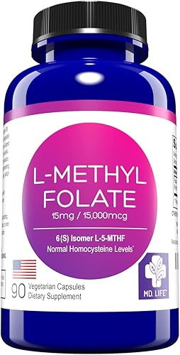 MD Life L-metilfolato de 15 mg - Suplemento de folato activo - Suplemento de 5 Mthf diseñado por médicos - L-metilfolato de 15 mg - 90 cápsulas