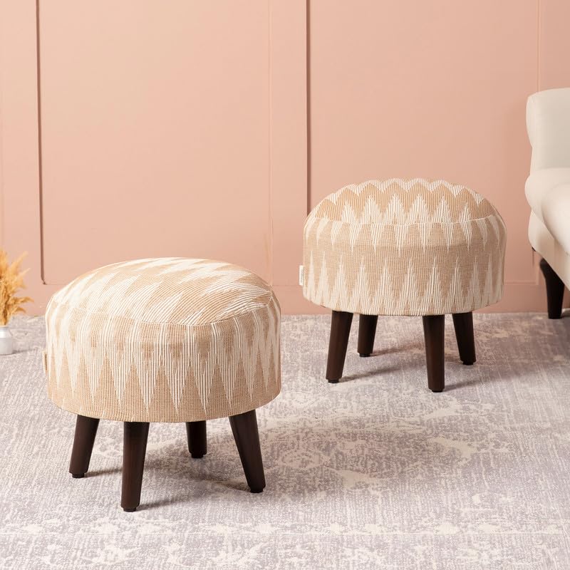 nestroots Ottoman Stool for Living Room Set of 2 | Pouffes for Sitting Ottoman | Foot Rest stools with 4 Wooden Legs (14 inch Height, Yellow Zigzag) (B0992BY6SK) Amazon Price History, Amazon Price Tracker