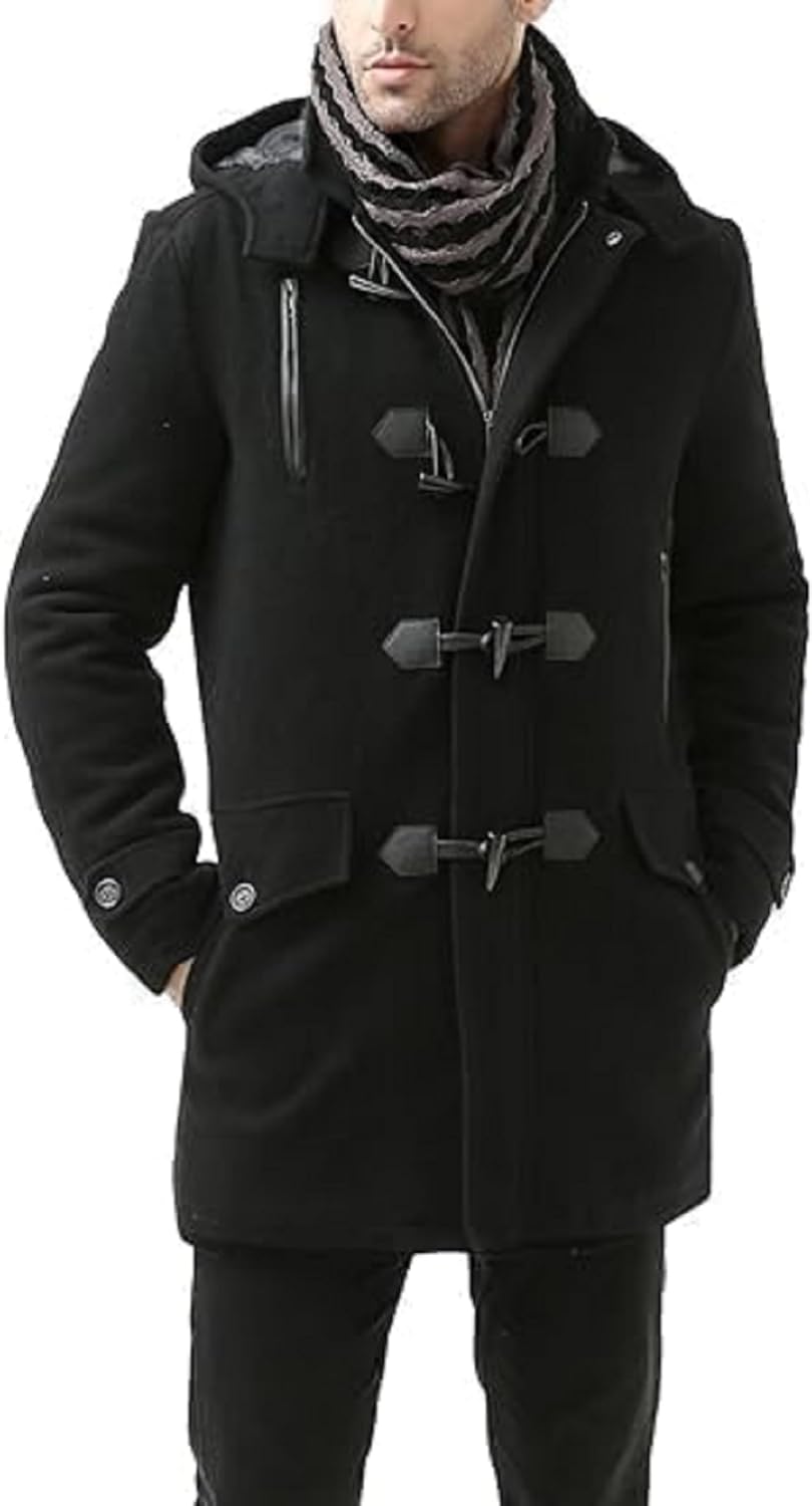Men Benjamin Wool Blend Classic Duffle Coat - Wool Blend Hodded Toggle Coat