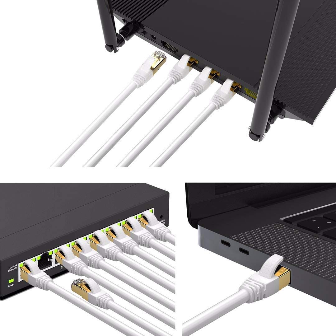 Veetop Câble Ethernet Cat 8, RJ45 50m Cable Réseau, Cat8 40Gbps 2000MHz Gigabit S/FTP Câble Internet Lan pour PS5, Routeur, Téléviseurs, Xbox, Plus Rapide que Cat 6/Cat 7