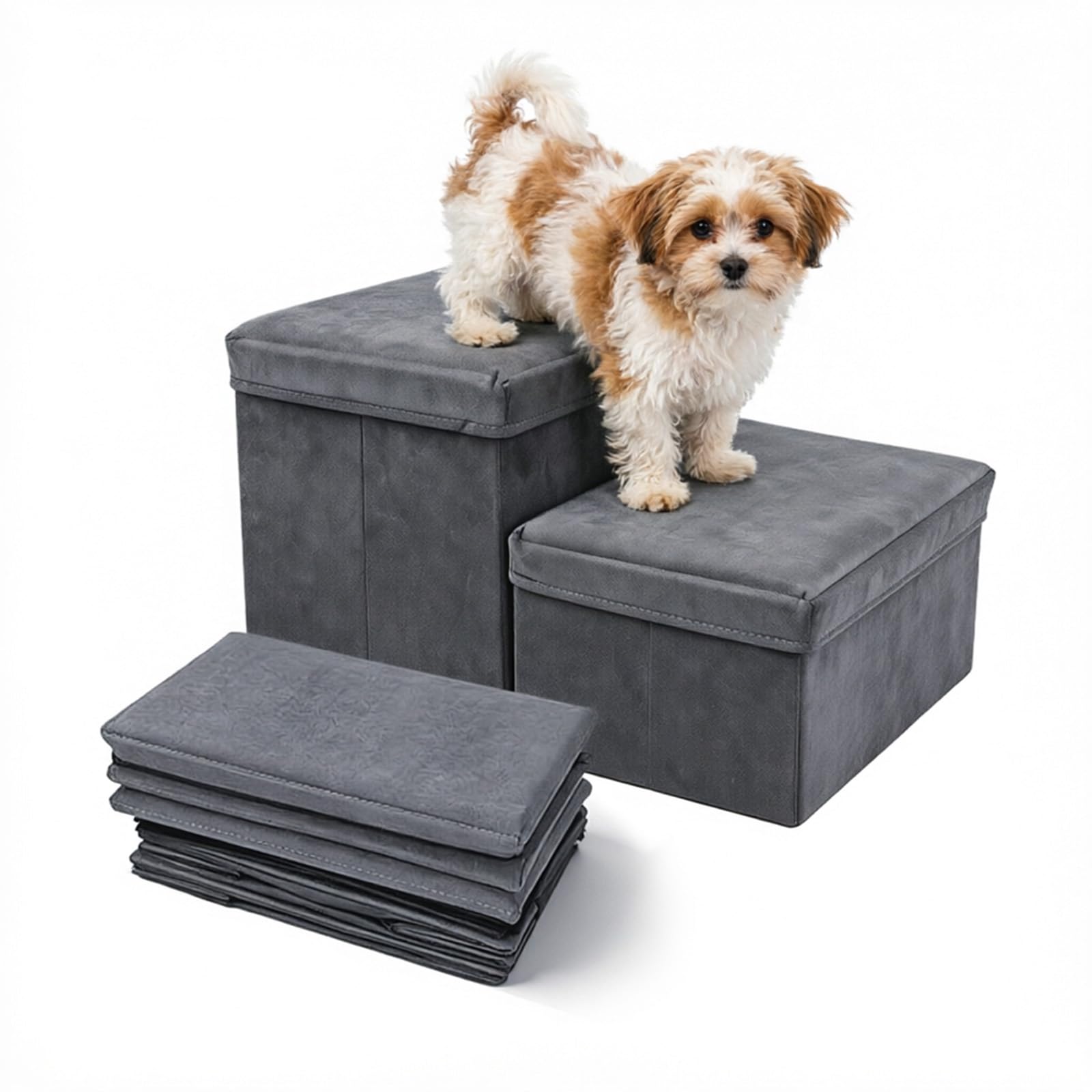 Escalera plegable para perros con espacio de almacenamiento, escalera para mascotas para cama y sofá, antideslizante y estable, ayuda de entrada extra ancha para perros y gatos pequeños, viejos y