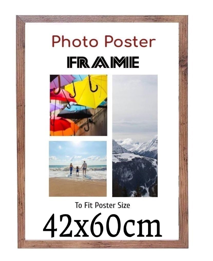 Rustic 42 x 60 cm Poster Frames - Large MDF Wooden Frames 60x42 cm - Both Ways Wall Hanging Wall Gallery Living Room Photo Picture Frame With Shatterproof Perspex Sheet